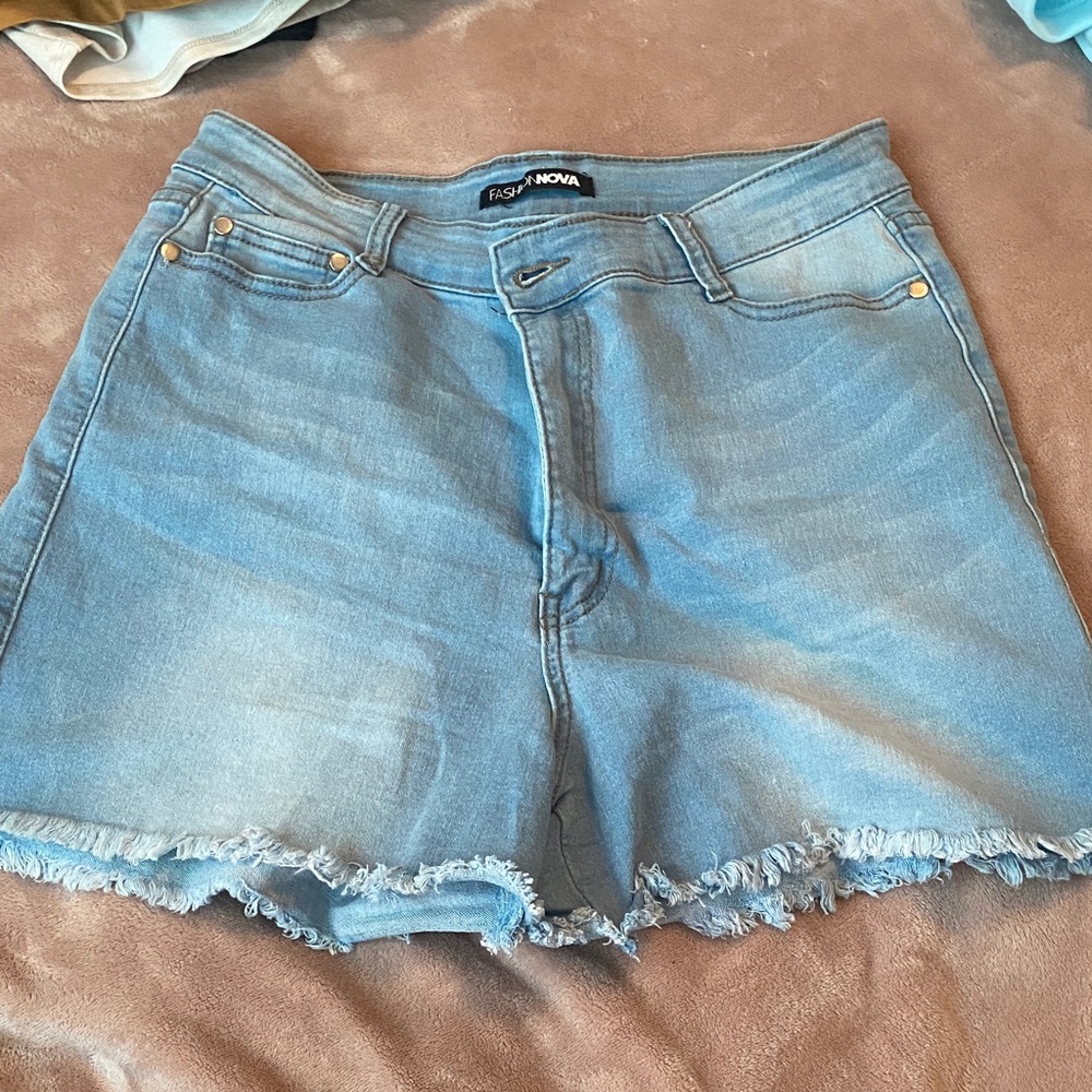 Fashion Nova Light Blue Frayed Jean Shorts